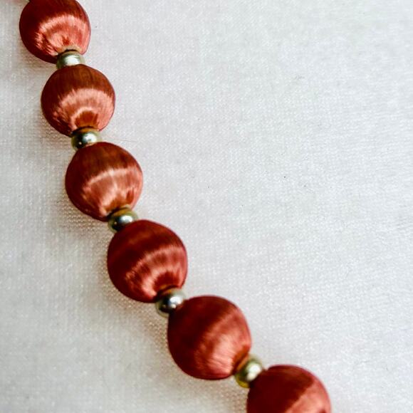 Vintage Light Brown Silk Thread Wrapped Beaded Necklace - Picture 3 of 4
